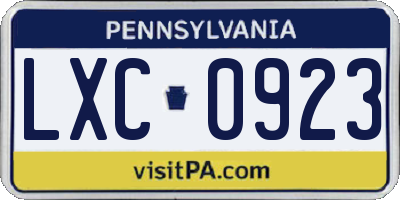PA license plate LXC0923