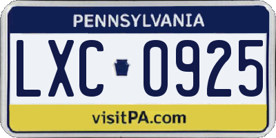 PA license plate LXC0925