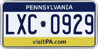 PA license plate LXC0929
