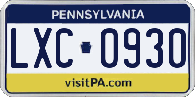 PA license plate LXC0930