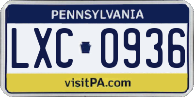 PA license plate LXC0936