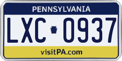PA license plate LXC0937