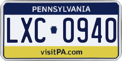 PA license plate LXC0940