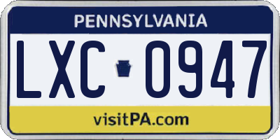 PA license plate LXC0947