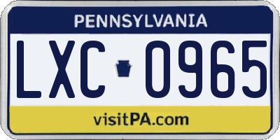 PA license plate LXC0965
