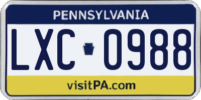 PA license plate LXC0988