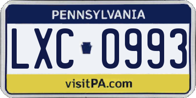 PA license plate LXC0993