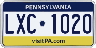 PA license plate LXC1020