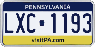 PA license plate LXC1193