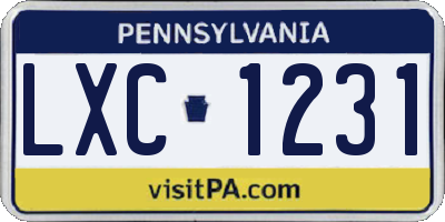 PA license plate LXC1231