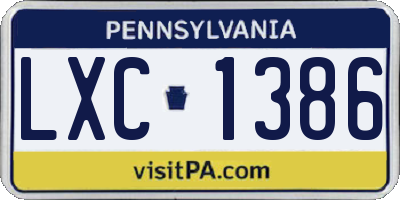PA license plate LXC1386