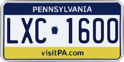 PA license plate LXC1600