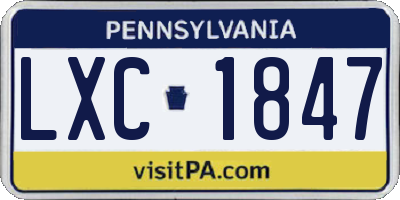 PA license plate LXC1847