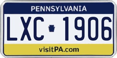 PA license plate LXC1906