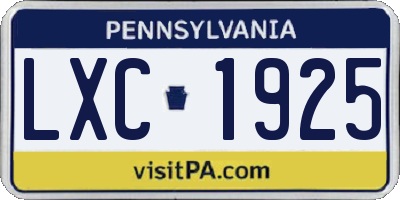 PA license plate LXC1925
