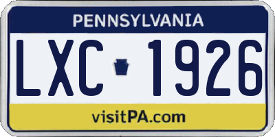 PA license plate LXC1926