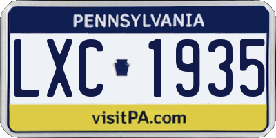 PA license plate LXC1935