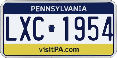 PA license plate LXC1954