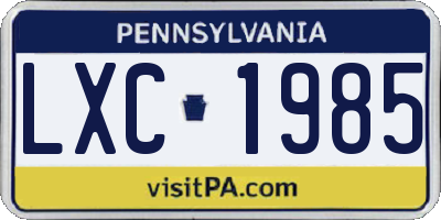 PA license plate LXC1985