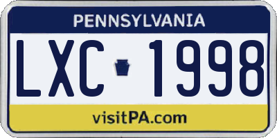 PA license plate LXC1998