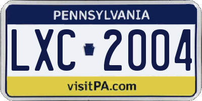 PA license plate LXC2004