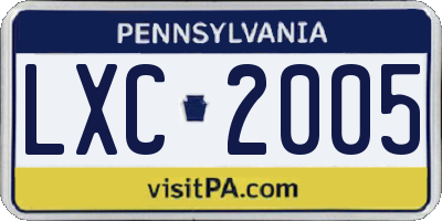 PA license plate LXC2005