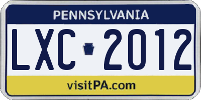 PA license plate LXC2012