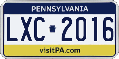 PA license plate LXC2016
