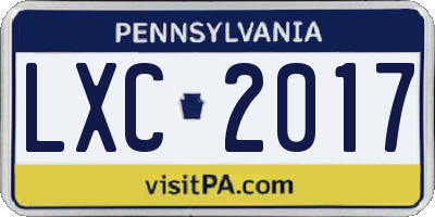 PA license plate LXC2017