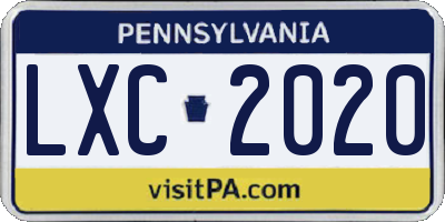 PA license plate LXC2020