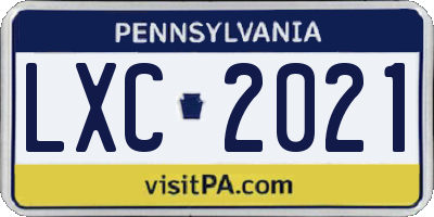 PA license plate LXC2021