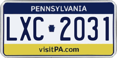 PA license plate LXC2031