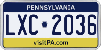PA license plate LXC2036