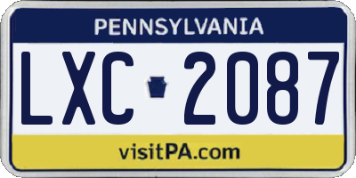PA license plate LXC2087
