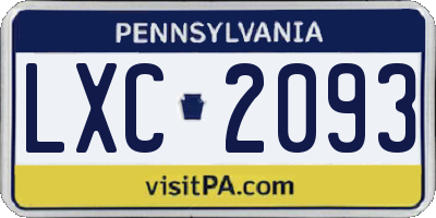 PA license plate LXC2093