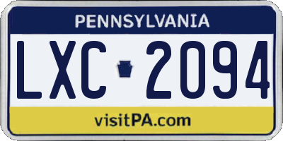 PA license plate LXC2094