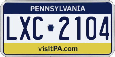 PA license plate LXC2104