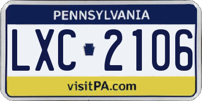 PA license plate LXC2106