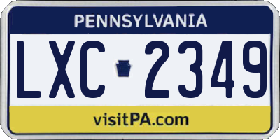 PA license plate LXC2349