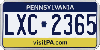PA license plate LXC2365