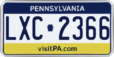 PA license plate LXC2366