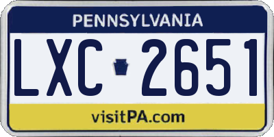 PA license plate LXC2651