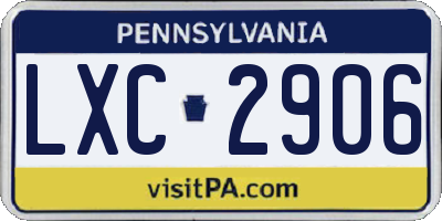 PA license plate LXC2906