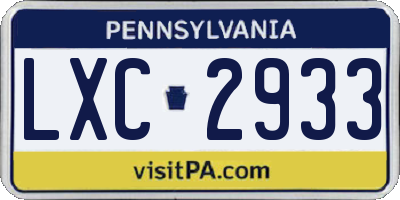 PA license plate LXC2933
