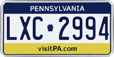 PA license plate LXC2994