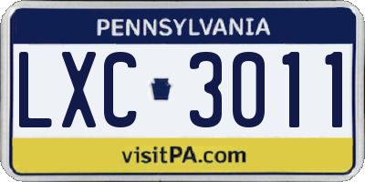PA license plate LXC3011