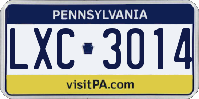 PA license plate LXC3014