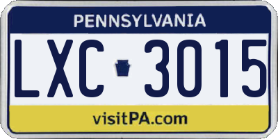 PA license plate LXC3015