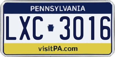 PA license plate LXC3016