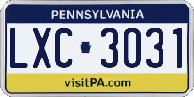 PA license plate LXC3031